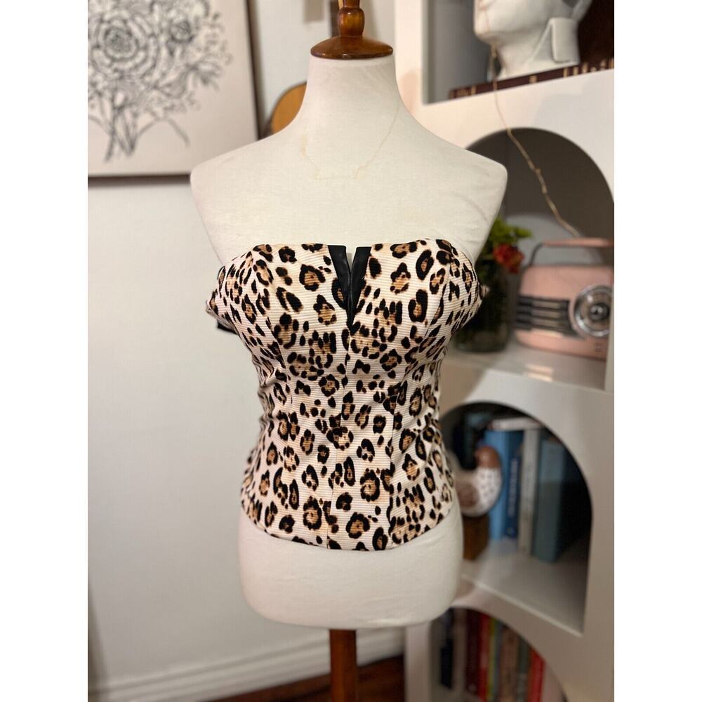 Guess Women's Cheetah Print Tube Bustier‎ Top Sz XS Valentines Pin Up Biker Y2K